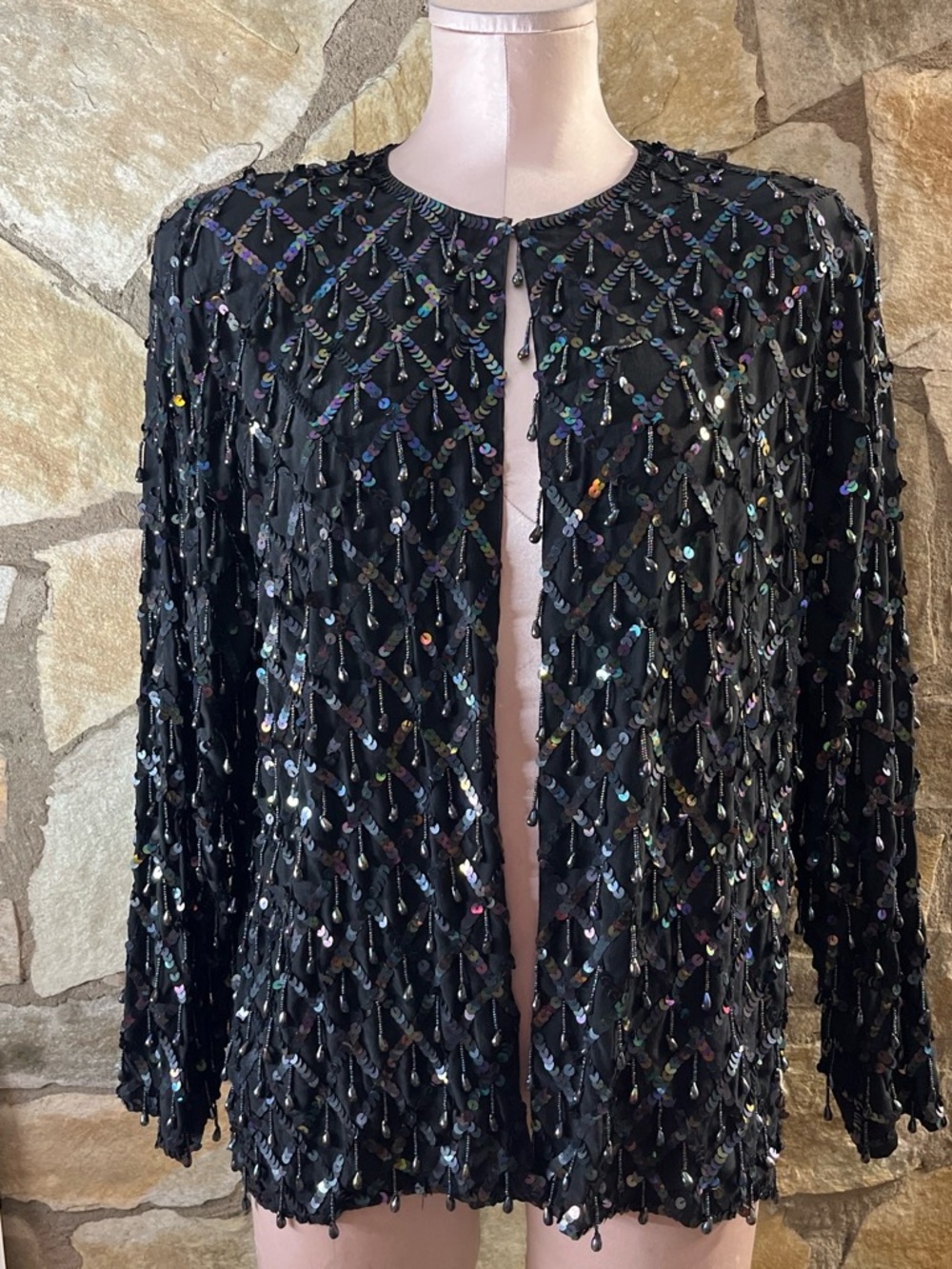 Three Flaggs Black Silk Beaded Sequin Jacket ✨